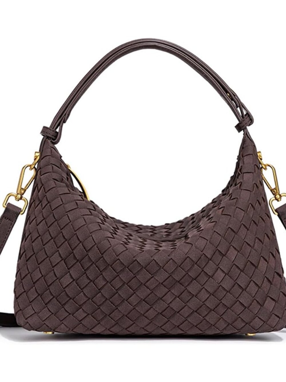 Woven Suede Shoulder Bag, Slouchy Crescent Hobo Purse & Satchel Handbag